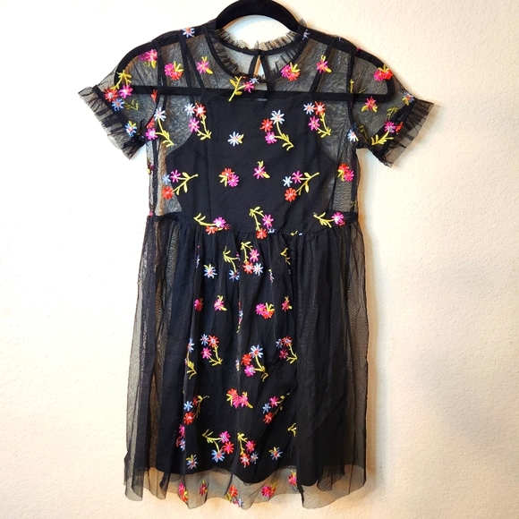 art class Other - Art Class Black Sheer Layered Embroidered Floral Dress | Girls Size M 7/8